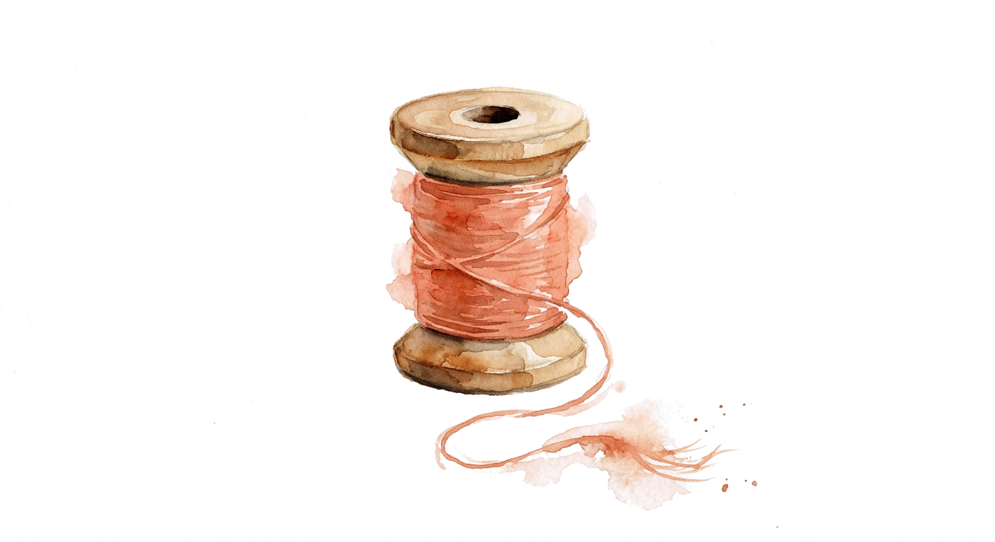 Watercolour painting of a spool of coral thread