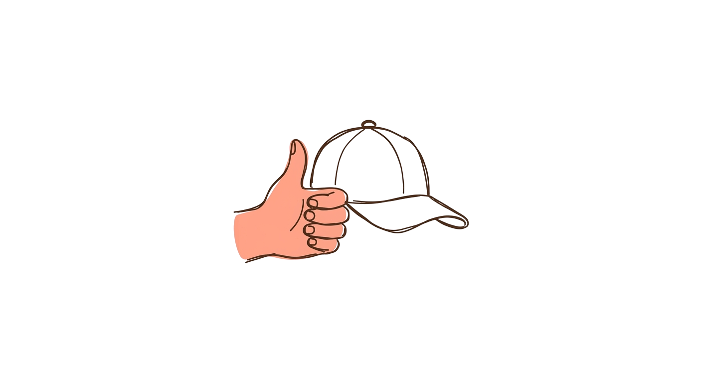 Hand-drawn thumb up beside a cap